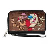 PU Zip Around Wallet Rectangle The Ren & Stimpy Show Booty Bump Pose Brick Wall