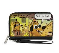 PU Zip Around Wallet Rectangle THIS IS FINE Question Hound Cafe Fire Comic Strip