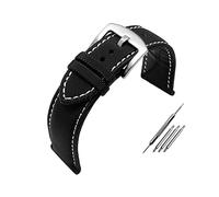 Puasny Cinturino ibrido in nylon e pelle da uomo - Bracciale resistente e impermeabile per orologi da 20 mm a 24 mm,Nero Bianco Argento,24 millimetri