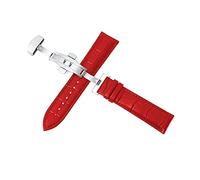 Puasny Cinturino per orologio da uomo con fibbia automatica a farfalla - Cinturino con chiusura deployante a doppia pressione da 12 mm a 24 mm,Fibbia in argento rossa,16 millimetri
