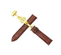 Puasny Cinturino per orologio da uomo con fibbia automatica a farfalla - Cinturino con chiusura deployante a doppia pressione da 12 mm a 24 mm,Fibbia in oro marrone,14 millimetri