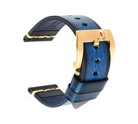 Puasny Cinturino vintage in vera pelle per uomo - Cinturino dal design classico nelle misure 20 mm, 22 mm, 24 mm,Blu-Oro,19 millimetri