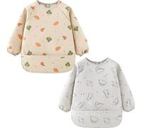 Puasok 2 Pezzi Bavaglino con Maniche Lunghe, Bavaglini Impermeabili Svezzamento per Bambini 2-3 Anni Motivo Albero e Dinosauro, pour Peindre Bricoler Manger Jouer