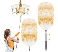 Puasok 2 Pezzi Spolverino Telescopico Kit, Lana D'agnello Cattura Polvere, Piumino per Spolverare, con 140cm Telescopica Manico, per Soffitto, Tenda, Ragnatela, Ventilatore