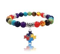 PUBBCIA Braccialetto per la consapevolezza dell'autismo, da donna, con cuore e puzzle, per la consapevolezza dell'autismo, braccialetto da 8 mm, elastico, caldo, per donne e uomini, adjustable, Pietra