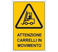 pubblimania CARRELLI IN MOVIMENTO in alluminio composito 3 mm di spessore. Cartello in metallo attenzione pericolo (Cm 30x40, Carrelli in Movimento)