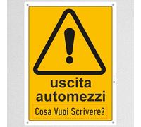 Pubblimania Cartello Uscita Automezzi Personalizzato con la tua scritta. Scegli Alluminio o Metallo con staffe per paletto (Uscita Automezzi)