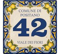 Pubblimania Numero Civico Personalizzato in Alluminio composito Stile Maiolica Siciliana - Targa Esterna Resistente Intemperie Effetto Ceramica Positano - Personalizzabile (Positano Maiolica)