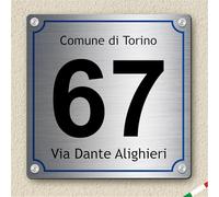 Pubblimania NUMERO CIVICO personalizzato Stile Maiolica modello Sorrento in alluminio rinforzato stampato (Quadrato Argento Oro)