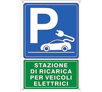 Pubblimania Parcheggio Ricarica Auto Elettriche | Cartello in Alluminio spessore 3 mm, per esterno/interno (Cm 30x40, Parcheggio ricarica Auto Elettriche ita)