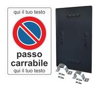 Pubblimania PASSO CARRABILE PERSONALIZZATO in metallo da installare a paletto con staffe e bulloni (Passo Carrabile 40x60)