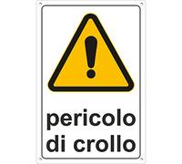 Pubblimania PERICOLO DI CROLLO. Edificio pericolante - Cartello in Alluminio per esterno metallo resistente spessore 3 mm (Cm 30x40)