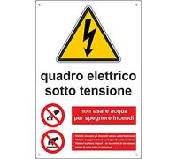 Pubblimania QUADRO ELETTRICO SOTTO TENSIONE | PERICOLO 3 mm di spessore Cartello in alluminio composito metallo (Cm 20x30) (Quadro Elettrico in Tensione)