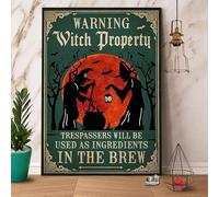 pubertee Cartello in metallo retrò con scritta "Warning Witch Property Trespassers Will Be Used As Ingredients In The Brew", targa vintage in alluminio, decorazione da parete per casa, caffè, 20 x 30