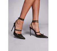 Public Desire - Viper - Scarpe con tacco verdi verniciate a punta con fascette-Verde 42