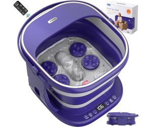 Puboo Massaggiatore elettrico per pediluvio con telecomando, 16 sfere massaggianti motorizzate per alleviare lo stress, massaggiatore pieghevole per pedicure con controllo della temperatura, viola