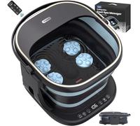 Puboo Massaggiatore pieghevole per vasca idromassaggio per piedi con vasca da bagno per piedi Pedicure Spa per piedi, aste di supporto, luce rossa, 16 sfere massaggianti motorizzate, telecomando