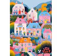 PUCHEN Kit Punto Croce Prestampato, Illustrazione di paesaggio pastorale di una piccola città, K fai da te Ricami Punto Croce Kit da Ricamare Principianti, Set Ricamo Schemi Completo Stampato