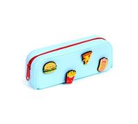 Puckator Astuccio in silicone con ciondoli a forma di cibo, materiale scolastico,hamburger, pizza, patatine, hot dog, astuccio grande capacità, astuccio con cerniera, astuccio per scuola