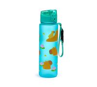 Puckator Borraccia da 600 ml con Capibara, Riutilizzabile, Infrangibile, Apertura Pop Top, Beccuccio Incluso, senza BPA, Cinturino per Trasporto Sganciabile, Azzurro, Gadget