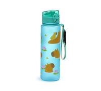 Puckator Borraccia da 600 ml con Capibara, Riutilizzabile, Infrangibile, Apertura Pop Top, Beccuccio Incluso, senza BPA, Cinturino per Trasporto Sganciabile, Azzurro, Gadget