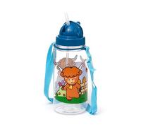 Puckator - Borraccia per Bambini con Cannuccia 450ml - Bue Scozzese - Animali Dolci, SPBOT06, con Laccetto Regolabile, BPA Free, Adoramals, Highland Coo