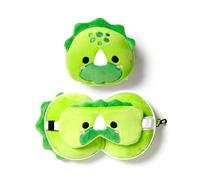 Puckator Cuscino da Viaggio Relaxeazzz con Maschera – Dinosauro – EPS 93% Poliestere 7% Elastan