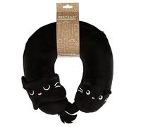 Puckator Cuscino da Viaggio in Memory Foam e Peluche Relaxeazzz - Gatto Nero Feline Fine