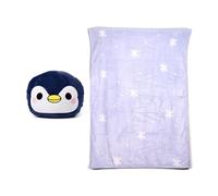 Puckator Cuscino in Peluche 2 in 1 con Morbida Copertina Blankeazzz - Nico, il Pinguino e Fiocchi di Neve