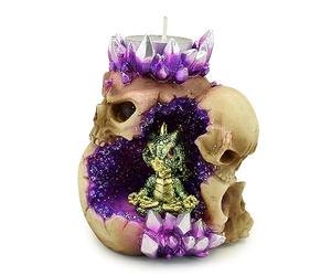 Puckator Portacandela - Baby Drago degli Elementi - Teschio con Cristalli