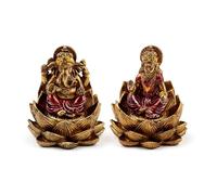 Puckator - Set di 2 Decorazioni in Resina - Ganesh e Lakshmi - Oro - Loto