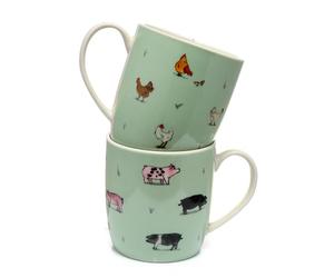 Puckator Set di 2 Tazze in Porcellana - Animali - Willow Farm