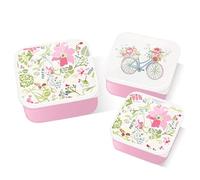 Puckator - Set di 3 Contenitori per Pranzo e Merenda M/L/XL - Rosa Floreale - Designed by Julie Dodswort