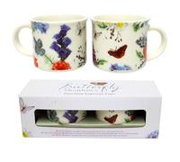 Puckator - Set di Due Tazzine da Caffè in Porcellana a Tema Farfalle, Animali - Design Originale Inglese Butterfly Meadows - Espresso Cup