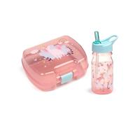 Puckator Set Porta Merenda Rosa per Bambina (Contenitore Porta Pranzo per Alimenti & Borraccia con Cannuccia) - Magia dell'Unicorno e Arcobaleno, Senza BPA
