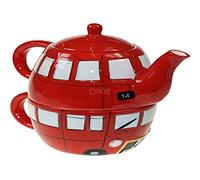 Puckator Set Tazza e teiera in Ceramica Autobus Inglese, Rosso/Bianco, 1 - Confezione