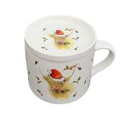 Puckator Set Tazza Natalizia in Porcellana e Sottobicchiere/Coperchio - Bue Scozzese Jan Pashley - Regalo di Natale Uomo, Donna