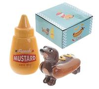 Puckator SP60, Salsiccia Cane e Senape Set Sale e Pepe in Ceramica, Multi, Altezza 6-9,5 cm Larghezza 5-9 cm Profondità 3,5-5 cm