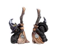 Puckator Statuetta in Resina di Gatto Nero con Cappello da Strega e Scopa Magica - Dipinto a Mano, Decorazioni Casa Stravaganti e Particolari