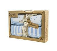Puckdaddy Set regalo biologico Juna con motivo a stelle e strisce in blu - Set regalo per la nascita composto da 2 coperte per bambini (75 x74 cm), 100% cotone