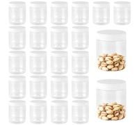 PUCSIQ 24 barattoli rotondi in plastica ermetica da 250 ml, con coperchio, senza BPA, in plastica trasparente con coperchio per alimenti, spezie, artigianato, organizzazione della cucina