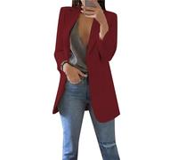 PUDANA Blazer Allentati di Grandi Dimensioni per Le Donne Blazer A Maniche A Cappella Giacca da Lavoro Ufficio Moda Vino Rosso 3XL