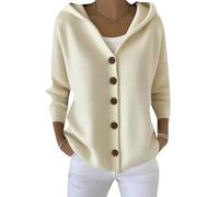 PUDANA Donne Cappotto Sfocato Con Cappuccio Maglione Invernale Con Fronte Aperto Cardigan Di Base Beige 7XL