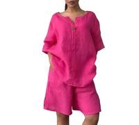 PUDANA Donne Completi Pigiama A Due Pezzi Alla Moda Oversize E Coordinati Magliette A Maniche Corte E Pantaloncini Rosa M