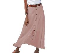 PUDANA Donne Gonna Monocolore Morbida E alla Moda Gonna Lunga Svasata Leggera A Vita Alta Rosa M