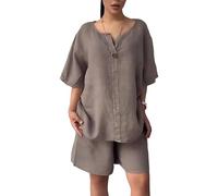 PUDANA Donne Graziosi Completi A Due Pezzi Con Pantaloni A Gamba Larga Completi Estivi E Alla Moda Con Scollo A V Kaki XL