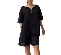 PUDANA Donne Outfit Alla Moda E Carini Con Scollo A V Set Da Casa A Due Pezzi Per Le Vacanze Nero S