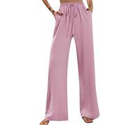 PUDANA Donne Pantaloni da Spiaggia E da Estate Pantaloni Palazzo da Vacanza E per Il Relax Pantaloni alla Moda con Tasche Rosa S