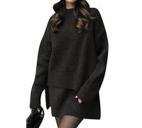 PUDANA Donne Set Di 2 Pezzi Di Maglione A Girocollo Con Gonna A Maglia Addensata Versatili Completi Casual Marrone Scuro XL