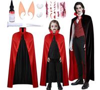 Puddry Costume Halloween Vampiro per Bambino Donna Uomo, Mantello da Vampiro Dracula Bambino Adulto, Costume Vampira per Halloween e Cosplay